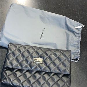 St. John quilted fold over clutch, black leather